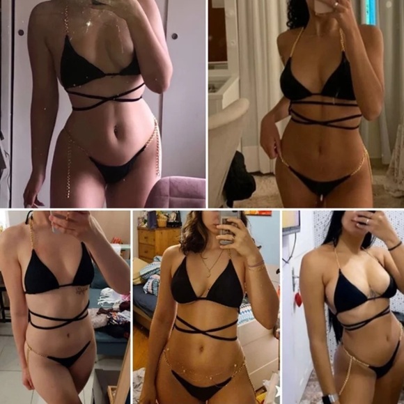 Black Gold Chain Decor Bikini 2 Piece Set - Picture 4 of 4